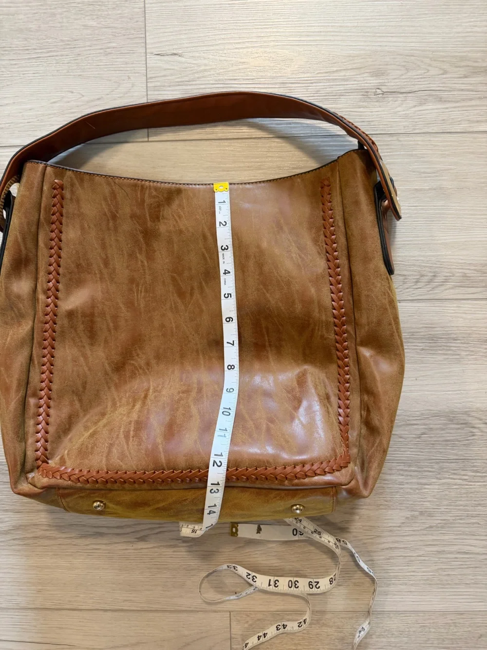Boho Brown Hobo Bag Purse Faux Leather Distressed Finish Braided Strap Western